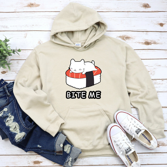 a sweatshirt with a sushi cat on it