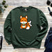 a green sweatshirt with a cartoon fox on it