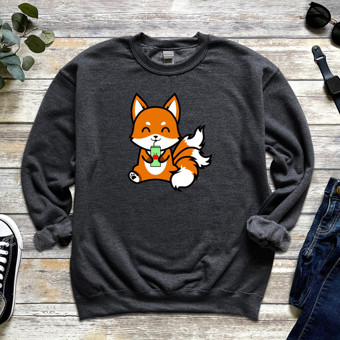 a sweatshirt with a fox eating a leaf