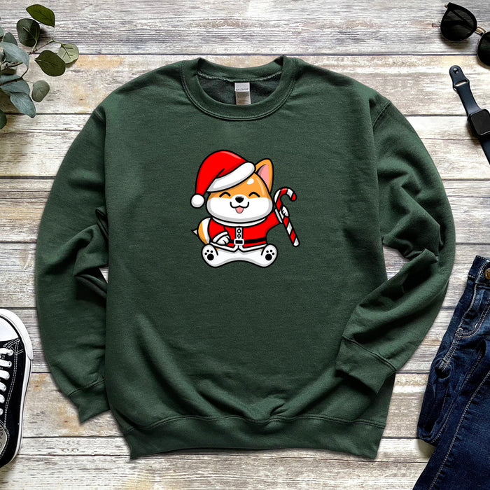 Santa Puppy with Candy Cane Sweatshirt