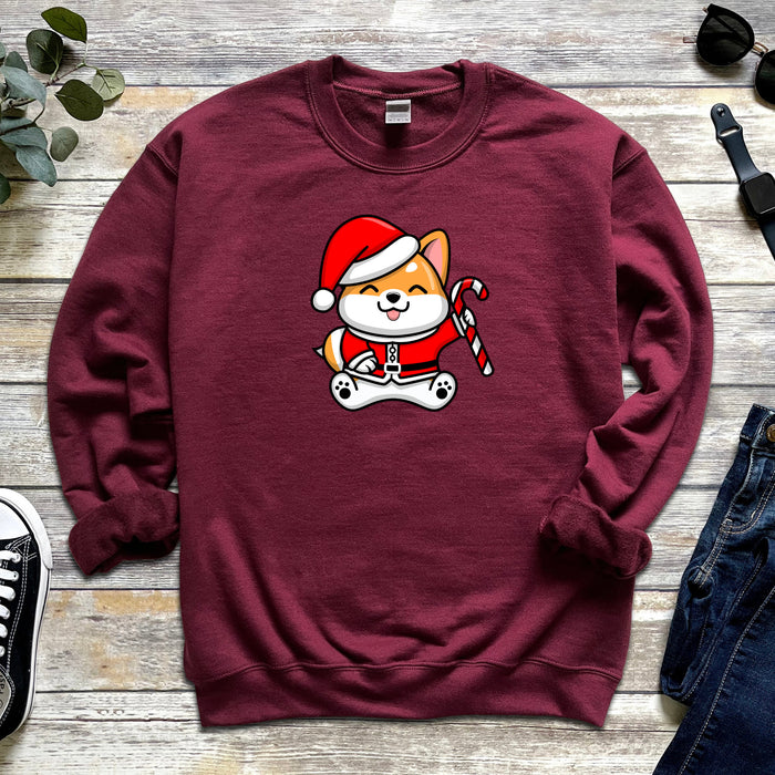 Santa Puppy with Candy Cane Sweatshirt